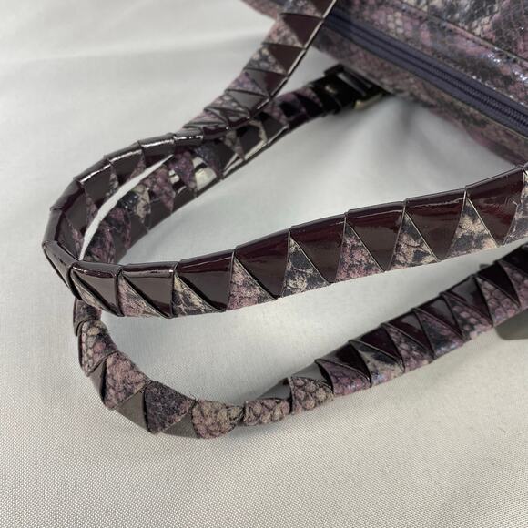 Original by Sharif 1827 Quilted Satchel Bag Purple Leather Snakeskin Mobwife NWT - Picture 6 of 13